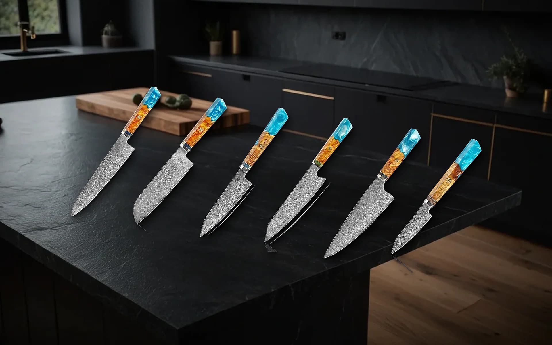 Master Collection: Santoku Kaen 18 cm · Blue, Santoku Kaen 18 cm · Amber, Santoku Kaen 18 cm · Mist, Nakiri Kaen 18 cm, Gyuto Kaen 20 cm, Petty Kaen 9 cm
