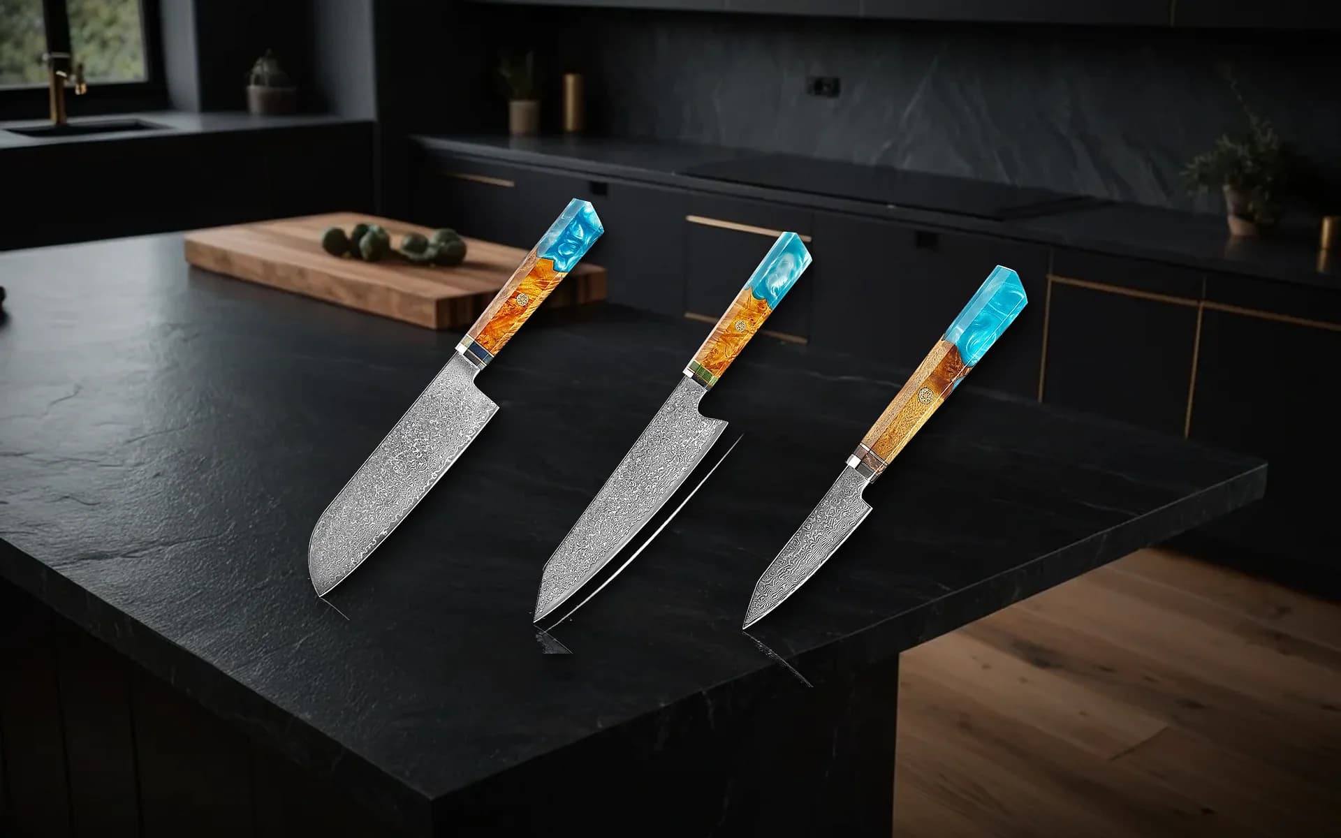 Complete Set: Gyuto Kaen 20 cm, Nakiri Kaen 18 cm, Petty Kaen 9 cm