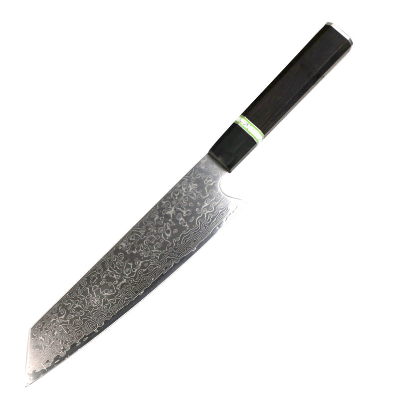 Kiritsuke Kaen Ébano VG10 20 cm — Sobrio y negro: damasco con núcleo VG10 y mango de ébano.
