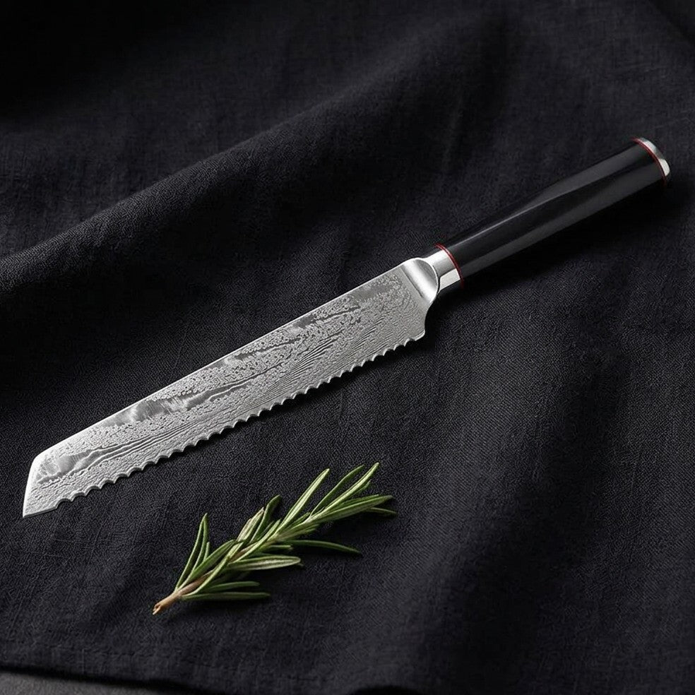 Cuchillo de Pan Kaen Damasco — Sierra de damasco para pan de corteza dura sin aplastar la miga.
