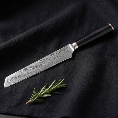 Cuchillo de Pan Kaen Damasco — Sierra de damasco para pan de corteza dura sin aplastar la miga.