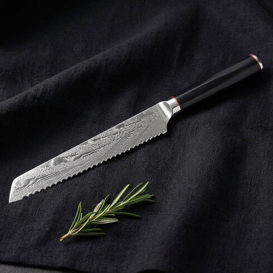 Cuchillo de Pan Kaen Damasco — Sierra de damasco para pan de corteza dura sin aplastar la miga.