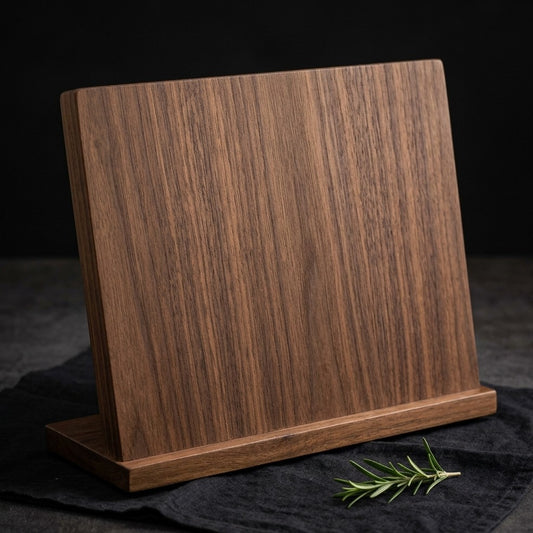 Soporte Magnético de Madera Kaen — Un bloque magnético de doble cara para lucir la colección en la encimera.