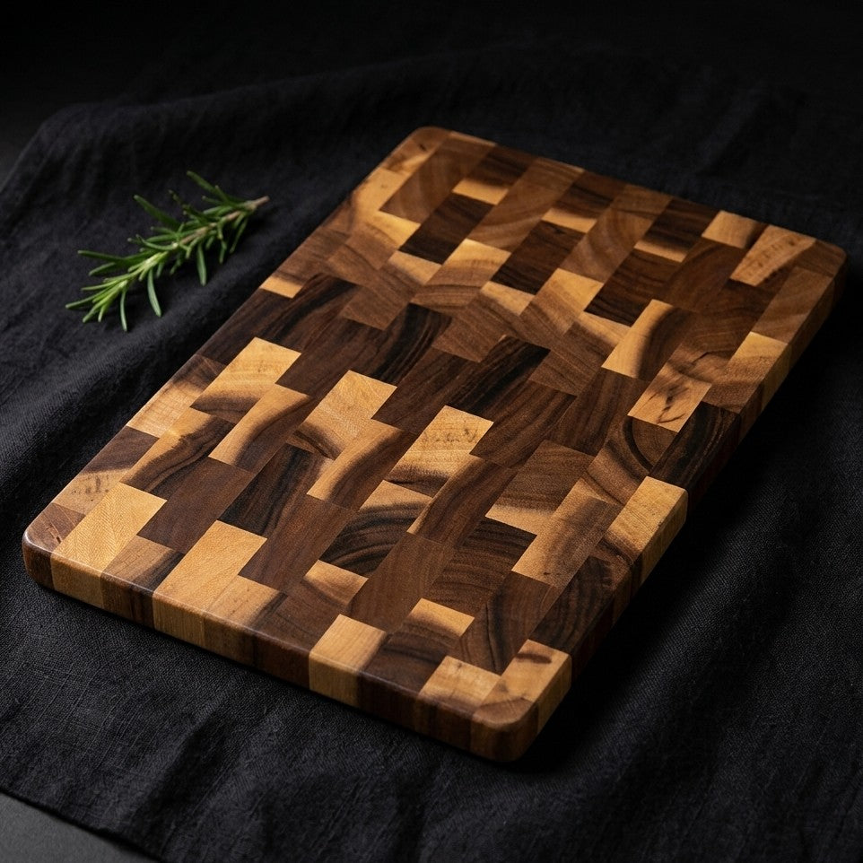 Tabla de Corte de Testa de Acacia Kaen 32 × 22 cm — Madera de testa: la superficie que mejor cuida el filo.