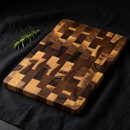 Tabla de Corte de Testa de Acacia Kaen 32 × 22 cm — Madera de testa: la superficie que mejor cuida el filo.